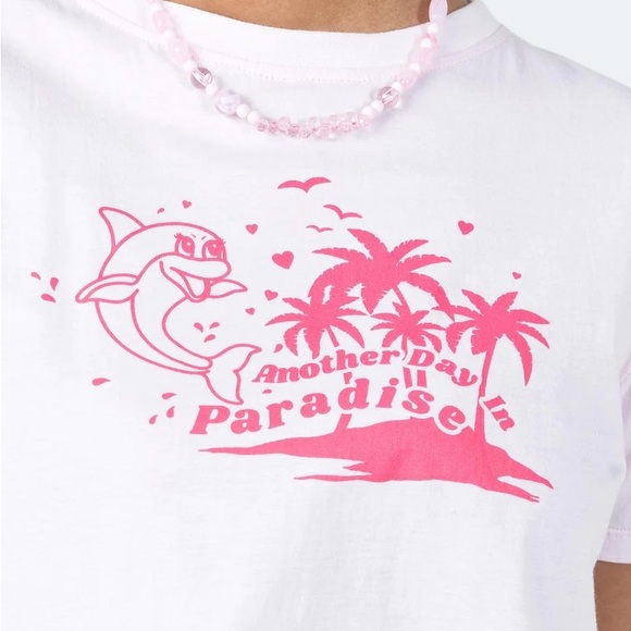 MOTEL SHRUNK TEE BABY PINK PARADISE DOLPHIN princess Polly - Picture 9 of 9